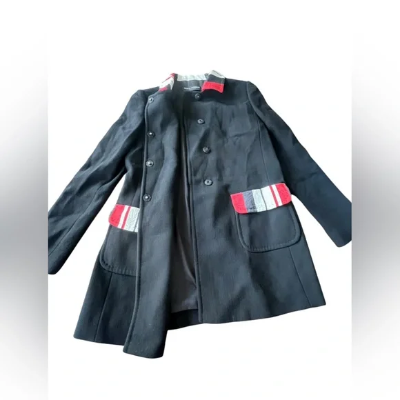 Dolce & Gabbana Black Wool Crepe Contrast Trim Detail Button Front Coat Size 46 - Picture 3 of 16